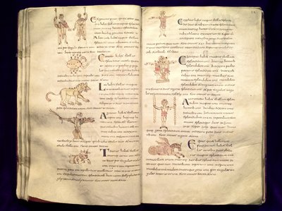 Ms 422 Fol.27v und 28r Pfad des Mondes durch die Sternbilder, aus 